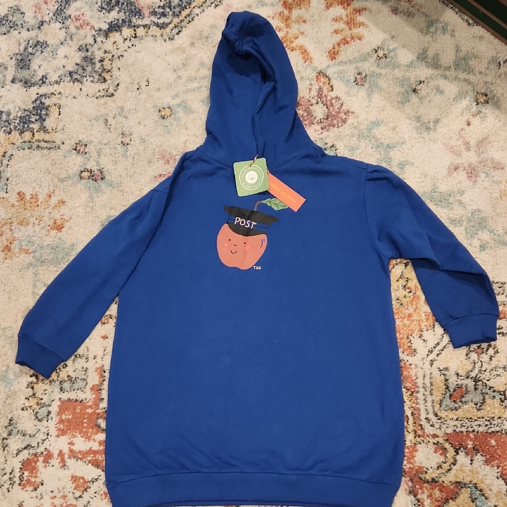 Nwt Back To School The Sunday Collective Apple Blue Hoodie 10/11 Year Organic